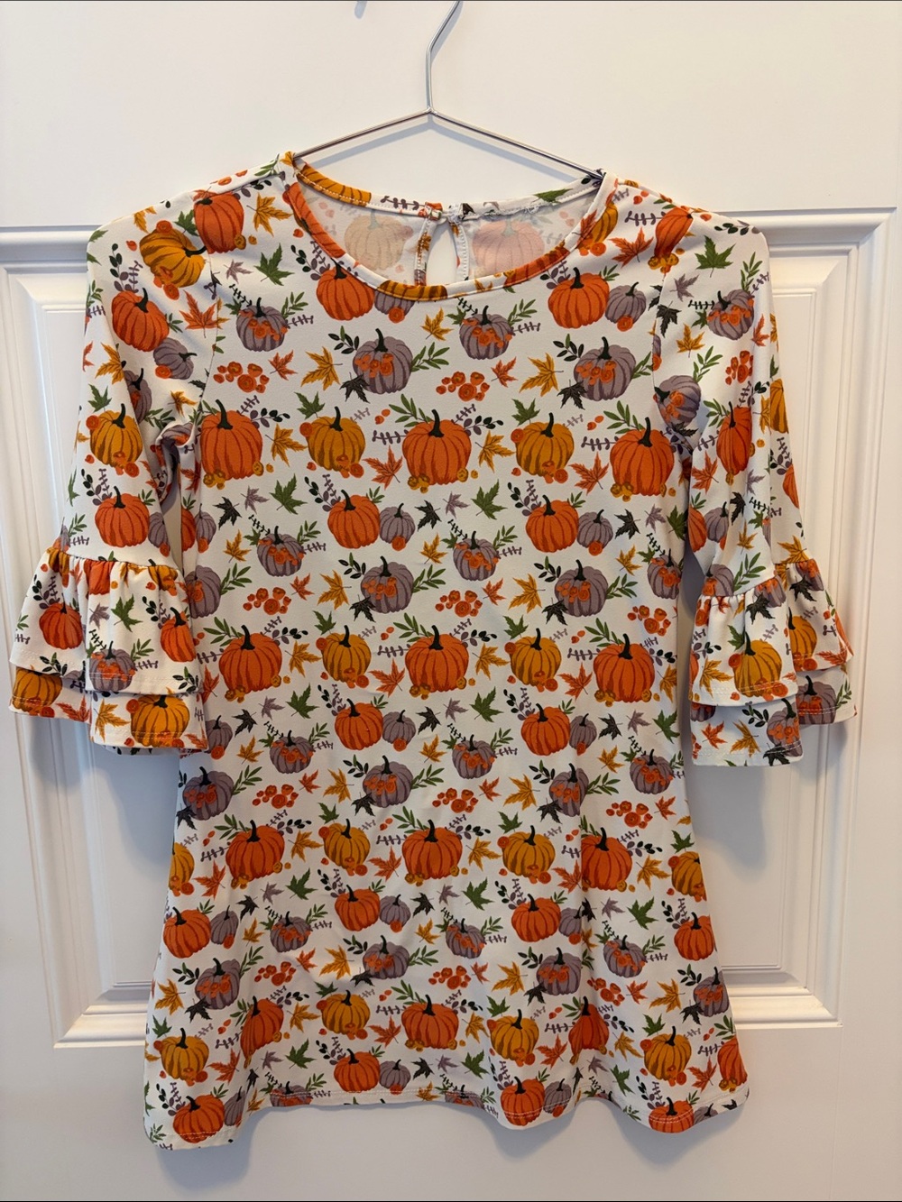 Rare Editions White Dress with Orange Pumpkin Print